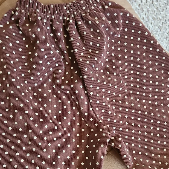 Brown Polka Dot Corduroy Balloon Pants - Picture 4 of 6